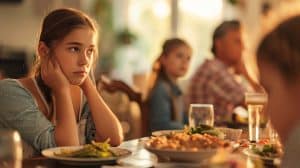 What is Misophonia?hypnosis, hypnotherapy, health The girl at the table is experiencing Misophonia while eating a plate of food.