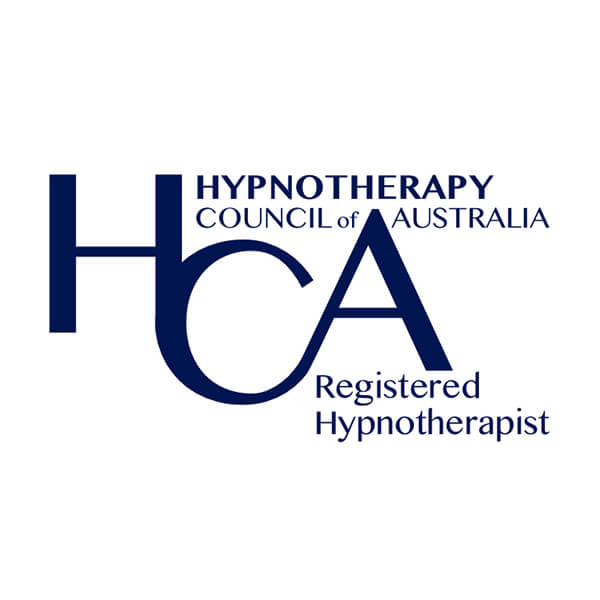 Logo of the Hypnotherapy Council of Australia featuring the text "Hypnotherapy Council of Australia" and "Registered Hypnotherapist" with the initials HCA in a stylized blue font, emphasizing their commitment to professional hypnotherapy and self-hypnosis practices.