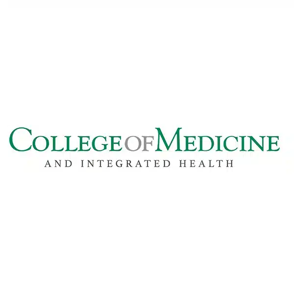 College of Medicine and Integrated Health logo with the text in green and grey on a white background, incorporating elements of hypnotherapy for a holistic approach.