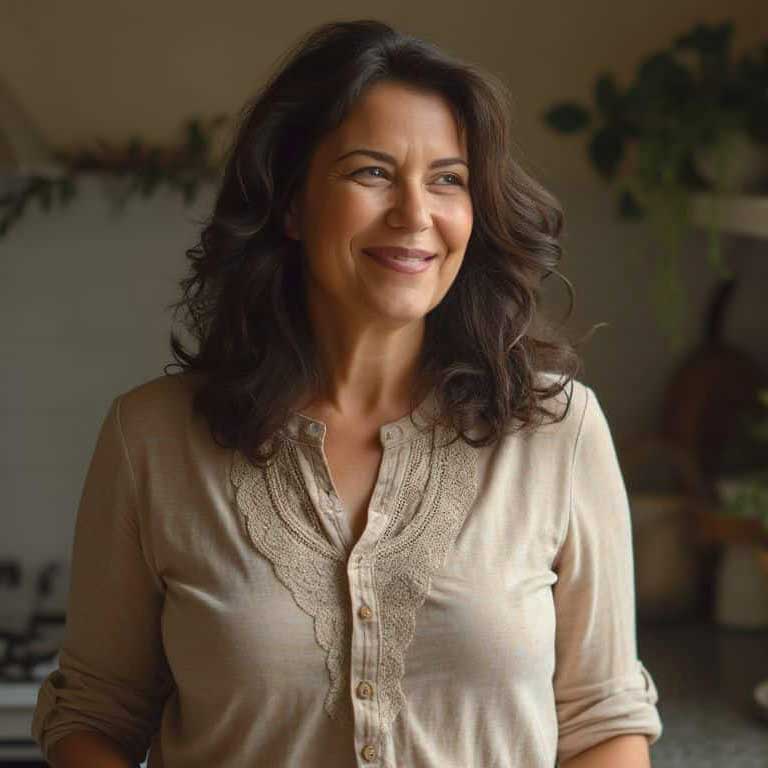 Woman smiling in cozy home setting